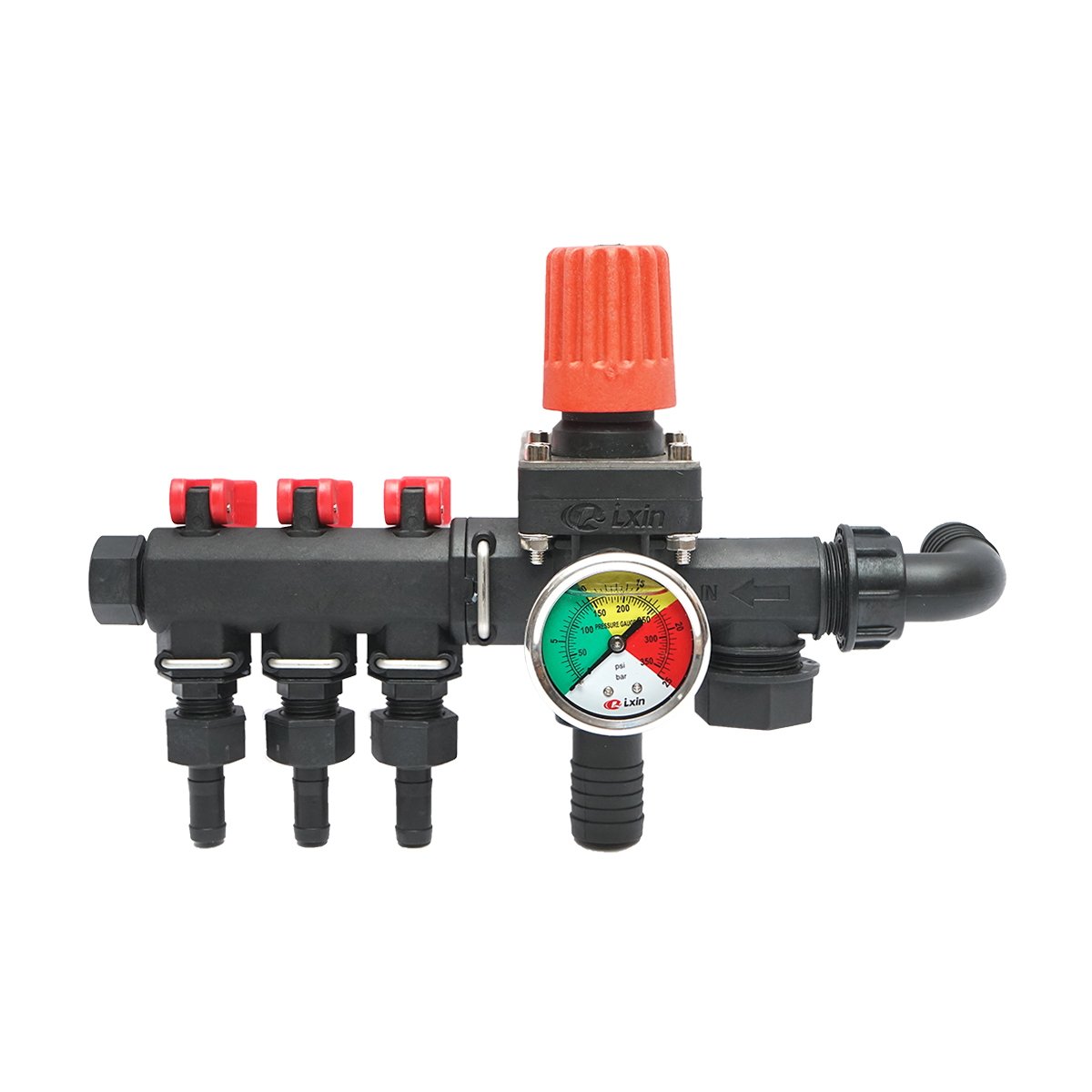 Distribuitor cu 3 cai si manometru cu glicerina pentru erbicidator